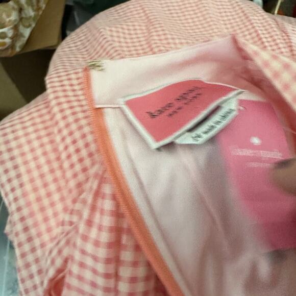 NEW Kate Spade New York Gingham Burnout Dress Dount Pink V Neck Cotton Womens 14 - Picture 16 of 16